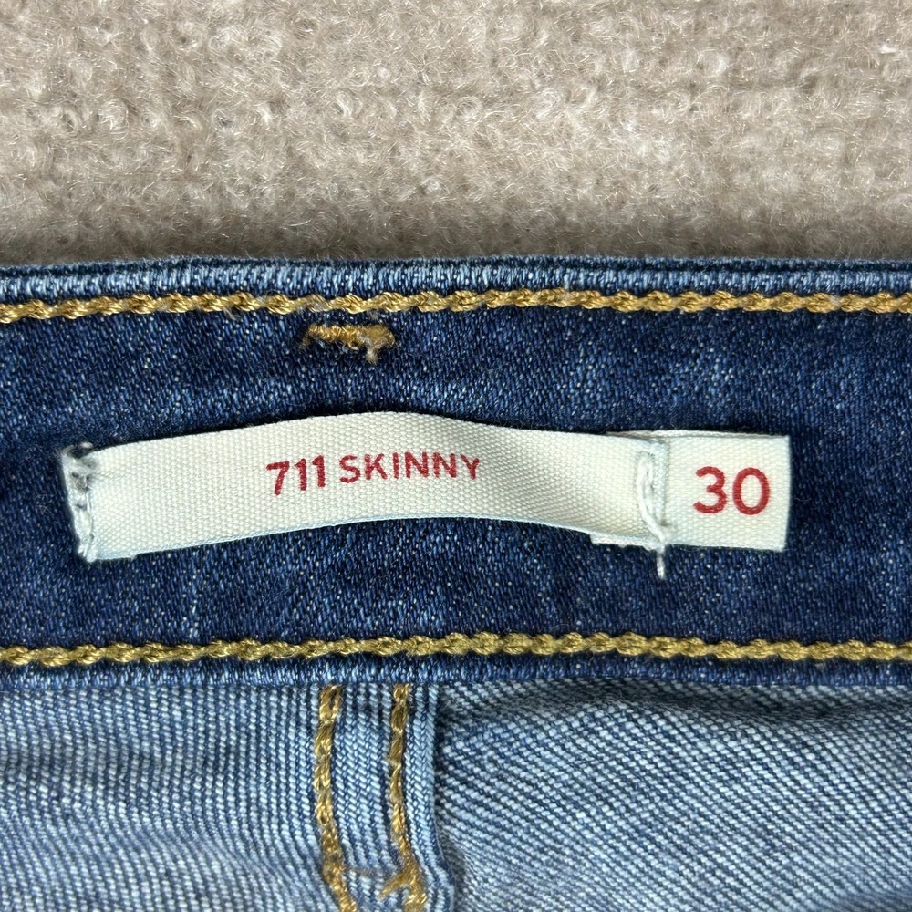Levi's 711 Skinny Jeans Womens 30 Blue Denim Whiskered Cotton Stretch Streetwear - Picture 8 of 16